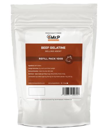Mr.P Ingredients Beef Gelatine 100g 250 Bloom Powder Unflavoured Stabiliser Gelling Aerating Agent Instant Halal Gluten Free Non-GMO Resealable Pouche