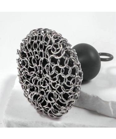 BIXUEJ Cast Iron Cleaner Upgraded Handle Cast Iron Scrubber Brush Black 316 Chain Mail Scrubber - Buy Online on GoSupps.com