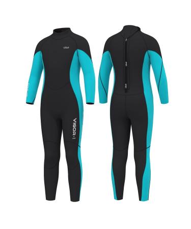 Hevto Wetsuits Kids and Youth 3/2mm Neoprene Full Shorty Suits Surfing Swimming Diving Keep Warm for Water Sports K01-Blue 16