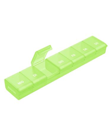 AUVON tablet box 7 days pill box 7 days with improved open design medication box German BPA-free portable pills box for medication vitamins fish oil etc. (green) D-green
