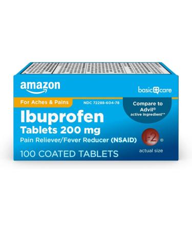 Amazon Basic Care Ibuprofen - 100 Coated Tablets - 200 mg.