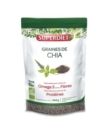 Superdiet Organic Chia Seeds Source of Protein and Rich in Fiber and Omega 3 200 g Bag