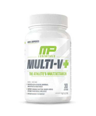 Muscle Pharm Essentials Multi-V+ The Athlete's Multi-Vitamin Enhanced Energy Performance & Immune Health Daily Multivitamin for Men & Women with Minerals Plus Probiotics 90 Tablets 30 Servings Unflavored