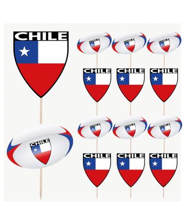 Chile Flag Rugby Ball Food & Cupcake Picks Toppers Party Decorations (14 Pack)