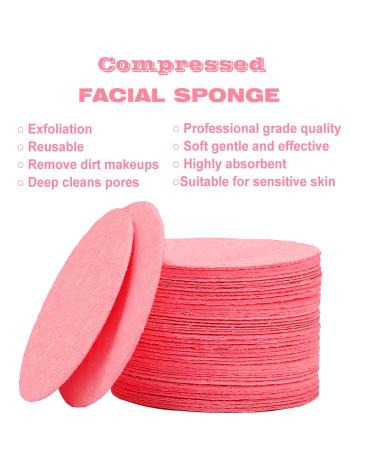 50-Count Compressed Facial Sponges - 100% Natural Cellulose Spa Sponges for Cleansing, Exfoliating, and Makeup Removal - Pink - Buy Online on GoSupps.com