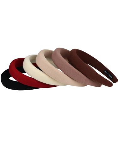 Dillot 6 Pack Padded Headbands Wide Plain Turban Headband Hairband Fashion Hair Hoop No Slip Comfortable Hairbands for Kids Women Girls Puffy Sponge Headbands Girl Hair Accessories Spa Wash Face Makeup Yoga