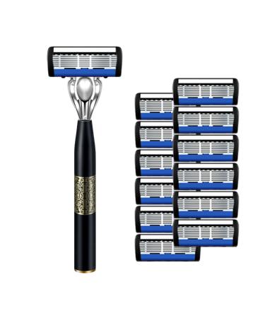 Upgrade 7-Blade Razor for Men Razor Handle & 3 Razor Blade Refills Dual Lubrication and Precision Trimmer for a More Comfortable Shave (1 Razor + 12 Blade Refills)