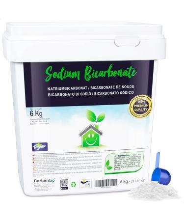 Nortembio Bicarbonate de Soude 6 Kg 100% Naturel pour Nettoyage Multi-usage. Sans Aluminium. limine Odeurs et Salet . Cuisine Salle de Bain Textiles. E-Book Inclus