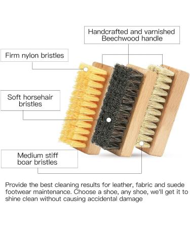 Shoe Cleaning Brush Set - 3 Pack with Nylon, Boar, and Horsehair Bristles for Leather, Suede, Canvas - Wooden Sneaker Cleaner for Bags & Accessories - Buy Online on GoSupps.com