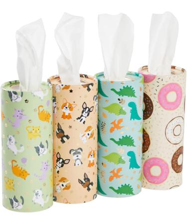 8 Pack Cylinder Tissue Boxes for Car Cup Holder - 4 Cute Designs - 400 Wipes Total - Buy Online on GoSupps.com