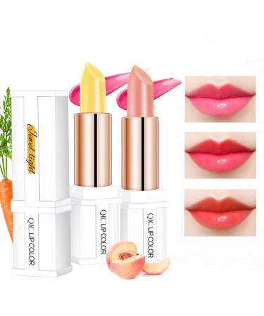 KAKORR Magic Lipstick Set  2 Pcs Lips Moisturizer Long Lasting Nutritious Jelly Lip Balm Magic Temperature Color Change Lip Gloss Non-Stick Cup(Carrot & Peach) Peach flavor + carrot flavor