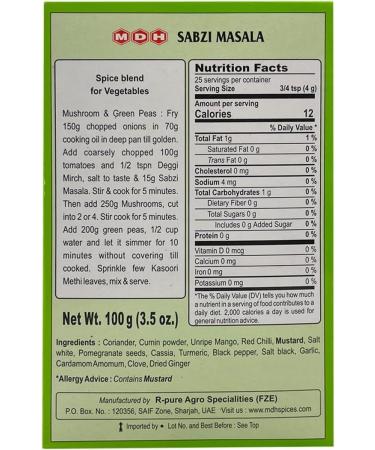 MDH Sabji Masala 100g - Authentic Indian Spice Blend for Delicious Vegetable Curries - Buy Online on GoSupps.com