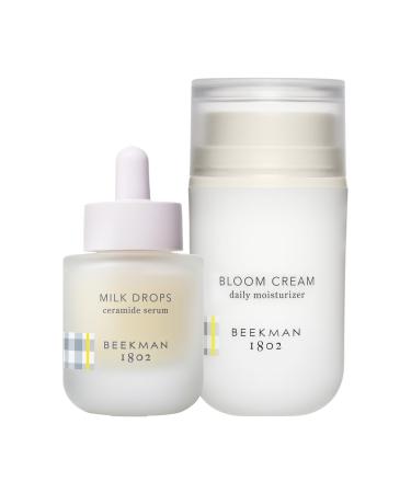 Beekman 1802 Milk Drops Ceramide Face Serum (0.95 oz) + Bloom Cream Daily Face Moisturizer (1.69 oz) - Good for Sensitive Skin - Cruelty Free