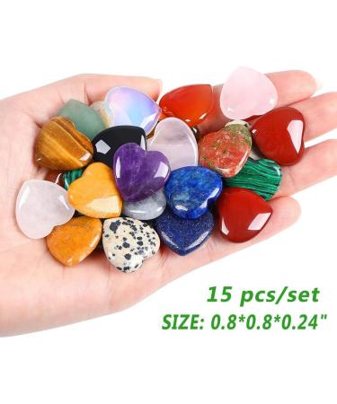 Erhai 15 PCS Natural Love Stone Quartz Clear Quartz Eye Heart Set Palm Thumb Gemstones Meditation 0.8 Inch - Buy Online on GoSupps.com