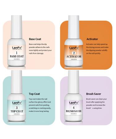 LanFo 15ml Dip Powder Liquid Set - Base, Top Coat, Activator, Brush Saver | Long-Lasting Dipping Powder System Essential Kit - No Nail Lamp Needed | Nail Art Gift - Buy Online on GoSupps.com