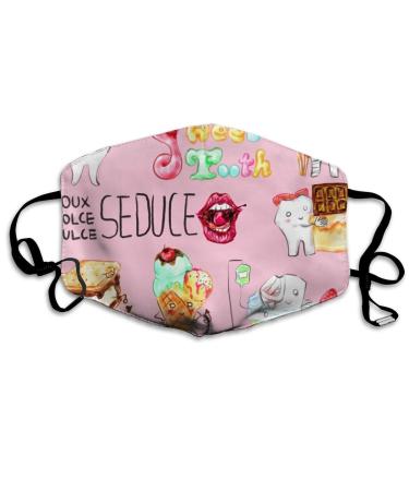 Sweet Tooth Washable Reusable Mask Cotton Anti Dust Half Face Mouth Mask For Kids Teens Men Women With Adjustable Ear Loops