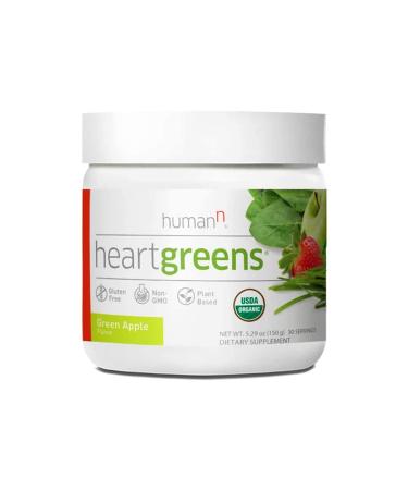 HumanN HeartGreens | Superfood Organic Powder with Wheatgrass, Kale, Spinach, and Spirulina, USDA Organic Non-GMO (Green Apple Flavor, 5.3-Ounce)