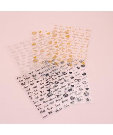 Manicure Sliders Charms DIY Nail Stickers Black Gold Silver Letters Valentine Design(CB-111 Gold) - Buy Online on GoSupps.com