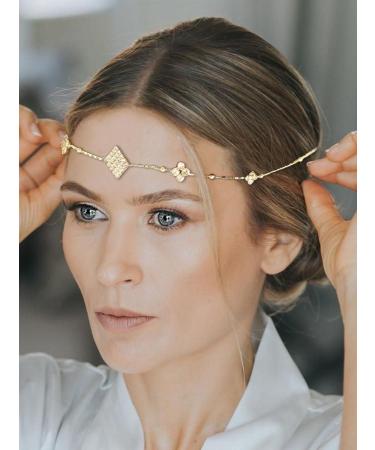 Catery Rhinestones Head Chain Jewelry Bohemian Headdress Bridal Headpiece Forehead Chain Hair Chain Goddess Headband Hair Accessorie for Women and Girls (Gold) - Buy Online on GoSupps.com