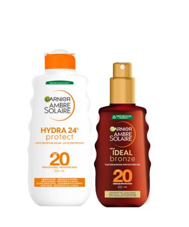 Garnier Garnier Ambre Solaire Protective Body Lotion SPF 20 200ml and Ideal Bronze Tanning Body Oil SPF 20 150ml