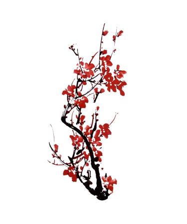 TAFLY Red Flower Temporary Tattoo Body Art Sticker Cherry Blossoms Arm Transfer (5 Sheets) - Buy Online on GoSupps.com