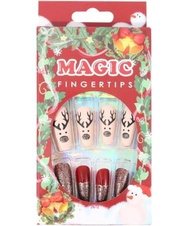 Christmas False Nails Snowflake Press on Nails Elk Stick on Nails Red Long Fake Nails Full Cover Nails Tips 24pcs for Women and Girls With solid glue nail lamp (Size : 4) - Buy Online on GoSupps.com