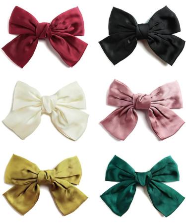 scicent Large Hair Bows Hair Barrettes Silky Satin Ribbon French Bowknot Hair Clips For Thick And Fine Hair Accessories For Women Girls Yellow - 9905 - Buy Online on GoSupps.com