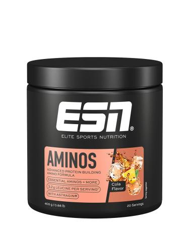 ESN AMINOS cola 400 g fine amino powder with essential amino acids and asstragines 32 gliucines per serving ideal solubility vegan mad in Germany