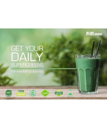 Pure Source Nutrition Vegan Super Greens Powder 18 Superfoods Supergreens Blend Green Tea Maca Inulin Wheat Grass Alfalfa Barley Grass Moringa Spirulina Hemp Seed Powder (250 g) - Buy Online on GoSupps.com