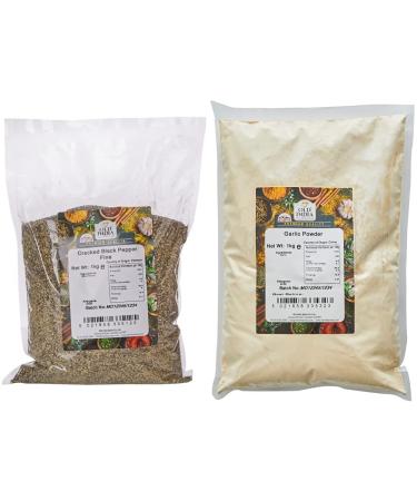 Old India Cracked Black Pepper 1 Kg & Garlic Powder 1 Kg + Garlic Powder Pepper 1 kg (Pack of 1)