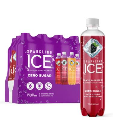 Sparkling Ice Purple Variety Pack, Flavored Sparkling Water, Zero Sugar, with Vitamins and Antioxidants, 17 fl oz, 12 count (Black Raspberry, Cherry Limeade, Orange Mango, Kiwi Strawberry)