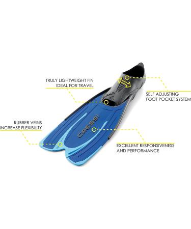 Cressi Adult Snorkeling Fins | Self-Adjustable Full Foot Pocket | Made in Italy | EU 41/42 | US 8.5/9.5 Men, 9.5/10.5 Women | Blue - Buy Online on GoSupps.com