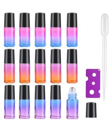15Pcs 5Ml Essential Oil Roll on Bottles - JamHooDirect Refillable Rainbow Glass Roller Bottles with Stainless Steel Roller Balls & Black Caps & Bottle Opener Perfect for Aromatherapy Fragrance