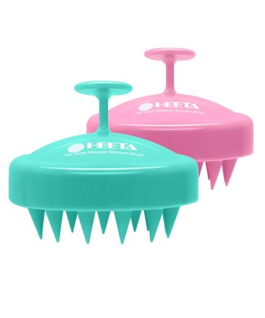Heeta Hair Scalp Massager Shampoo Brush, with Soft Silicone, Wet and Dry Hair Detangler (2 Pack, Green & Rose Pink) Green & Pink