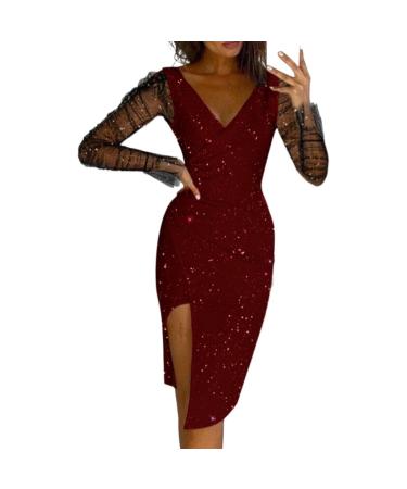 Hanxiulin women dresses long Elegant ball dress ladies V-neck club wrap dress leisure cocktail dress seed dresses for women red s