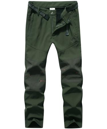 OTU Men's Waterproof Warm Hiking Pants Outdoor Fleece Lined Soft Shell Winter Snow Ski Pants Army Green03 Large
