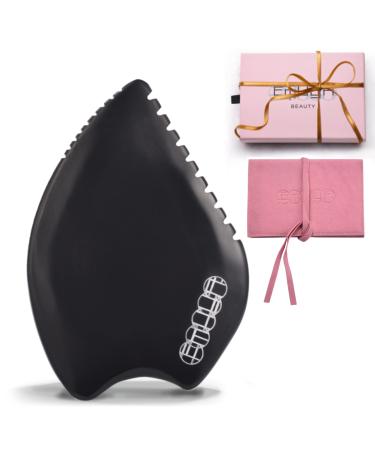 Emuya Gua Sha Facial Tools   Guasha Tool for Face - Gua Sha Stone Massage Tool for Sculpting  Scarping  Contour Jawline  or Body   Black Bian Stone Massager in 7 Edges for Skincare