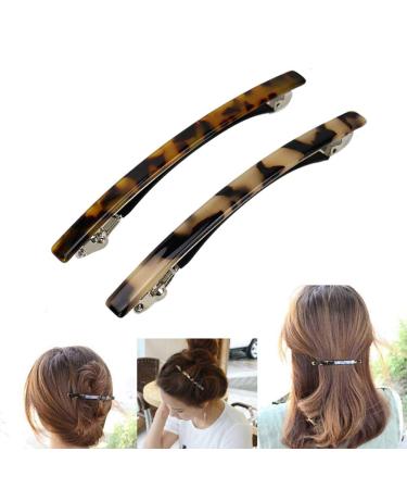 Luckycivia 2 Pack Hair Barrette Long and Thin Handmade Celluloid Onyx Hair Clip Elegant Automatic Hair Clip Barrette Ponytail Holders for Women/Girls - 4 Inches Pattern 1