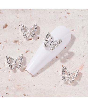 3D Alloy Butterfly Nail Charms - 20pcs Metal Rhinestones & Crystal Gems for DIY Manicure - Silver Nail Art Decoration Supplies for Women - Buy Online on GoSupps.com