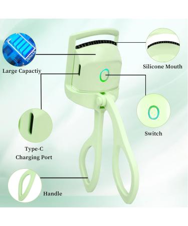 Heated Eyelash Curler Electric Heated Eyelash Curler Clip Rechargeable Heating Eyelash Curler USB-C with Comb 2 Modes and Silicone Heated Sensing Pads (Green) - Buy Online on GoSupps.com