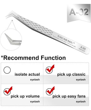 Nagaraku Professional Precision Tweezers for Eyelash Extensions - Diamond Handle Curved Volume Cluster - Easy Fan Prefabricated Stainless Steel (A-04) - Buy Online on GoSupps.com