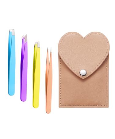 JCC Tweezers Epilator for Women Great Precision Tweezers Set For Facial Hair Ingrown Hair Splinter Blackhead 4 Pcs Stainless Steel Tweezers Set Multi-Color