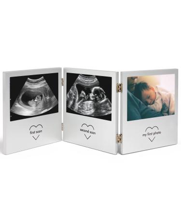 VonHaus Baby Scan Photo Frame Multi-Photo Picture Frame for Gender Reveal or Baby Shower Ultrasound Photo Frame Present for New Mums Double Hinged Stainless Steel Frame with 3 Photo Apertures