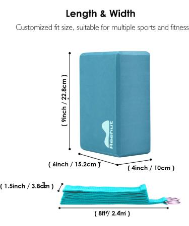 REEHUT Yoga Block 2 Pack & Metal D Ring Yoga Strap 1 Pack Combo Set - High Density EVA Foam Support Block & 8FT Stretching Belt for General Fitness - Black/Cyan - Buy Online on GoSupps.com