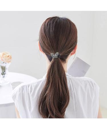 Xiwstar 6Pcs Korean Fashion Rhinestone Crystal Butterfly Hair Scrunchies - Stylish Three Layers Ponytail Holder for Women and Girls - Buy Online on GoSupps.com