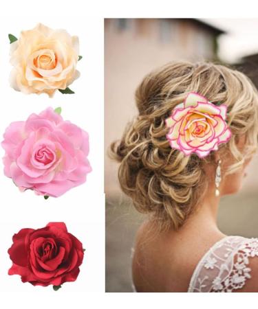 AJTUTUS Rose Clip Fabric Rose Flower Hair Pins Brooch Floral Clip Flower Pin Headpieces Woman Wedding Party Favor Accessory - Buy Online on GoSupps.com