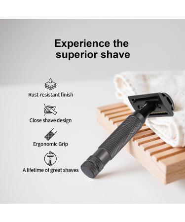 Men's Double Edge Safety Razor - Matte Black Thick Short Handle 10 Blades Portable Travel Size Smooth Closed Shave - Buy Online on GoSupps.com