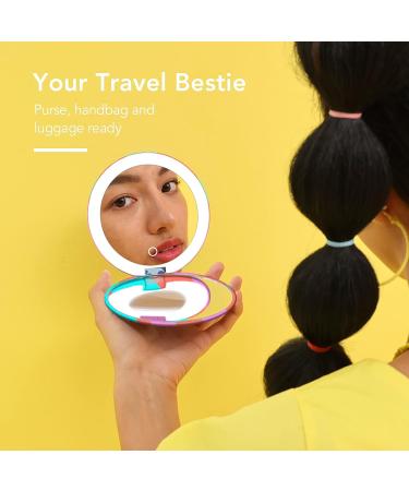 Fancii LED Lighted Travel Makeup Mirror with 10x/1x Magnification - Rechargeable, 3 Light Settings, Compact & Portable Hand Mirror for Handbag - Taylor (Groovy Vibes) - Buy Online on GoSupps.com