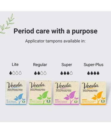 Veeda 100% Natural Cotton Compact Tampons - Super 16 Count, BPA-Free Applicator, Chlorine & Toxin Free (Pack of 1) - Buy Online on GoSupps.com