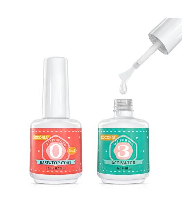 SOCORIA Dip Powder Liquid Set - 2 in 1 Dip Powder Base & Top Coat and Activator for Dipping Powder Nail Kit, Fast Dry, No Need Nail Lamp Cured, High Capacity(0.5oz) Clear-2in1 - Buy Online on GoSupps.com